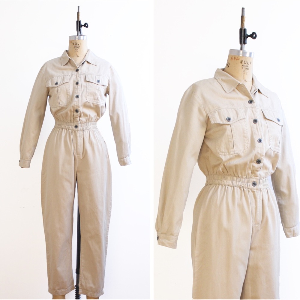 SOLD 1990s beige coveralls / jumpsuit